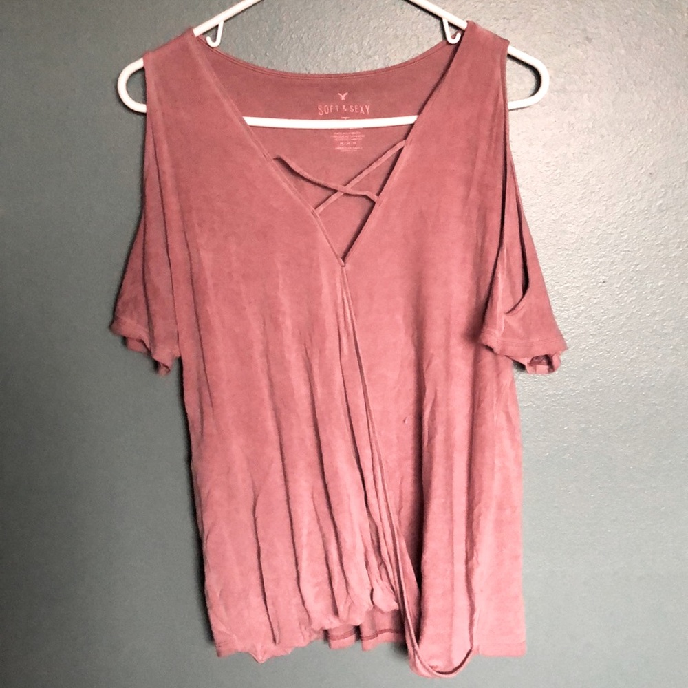 Wrap cold shoulder shirt with cross detail